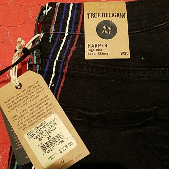 Unique NWT True Religion Jeans Sz 25W Hand painted - Picture 3 of 6